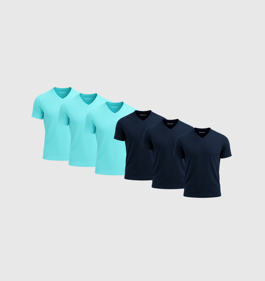 6er-Pack V-Ausschnitt-Shirts - Ozean