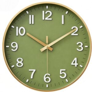 HZDHCLH Wall Clocks Battery Operated,Wall Clock Green Gold